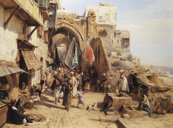 Gustav Bauernfeind Jaffa Street Scene. China oil painting art